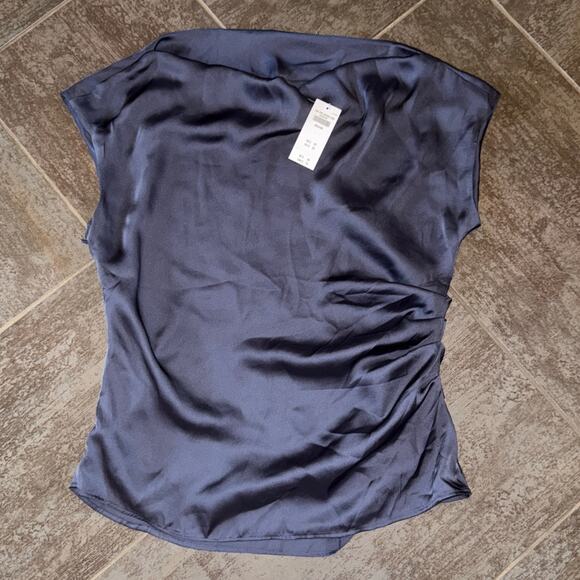 Abercrombie & Fitch Tops - Abercrombie and Fitch Asymmetrical Draped Satin Top Navy Medium